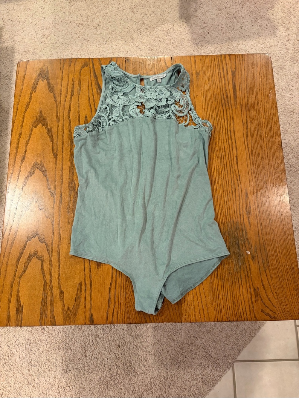 Charlotte Russe Lace Front Sleeveless Bodysuit - Sage Green